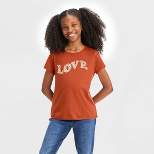 Girls' Short Sleeve 'Love' Graphic T-Shirt - Cat & Jack™ Chestnut Brown