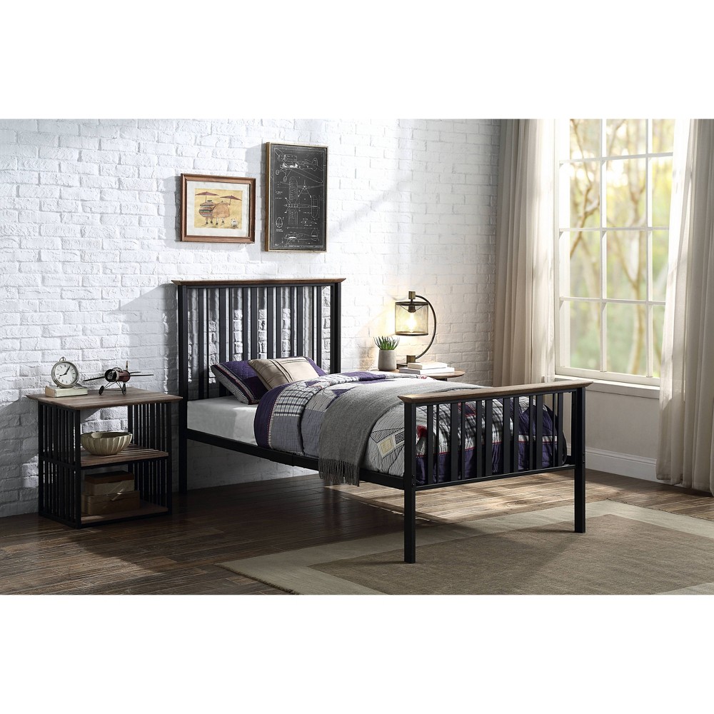 Photos - Wardrobe 79"Twin Bed Zudora Bed Oak Sand Gary Finish - Acme Furniture
