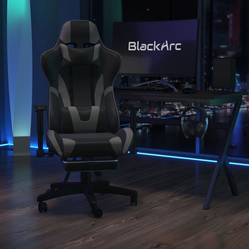 BlackArc Faux Leather Reclining Gaming Chair - Height Adjustable Pivot Arms, Pull-Out Footrest, Headrest & Lumbar Pillows, 3 of 11