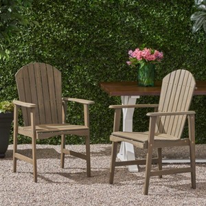 MOEPISY Set of 2 Outdoor Weather Resistant Acacia Wood Adirondack Dining Chairs Grey - 1 of 4