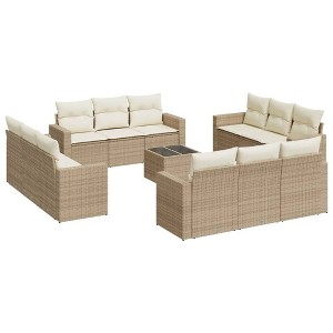 vidaXL Garden Sofa Set Beige PE Rattan Large UV-resistant materials - 1 of 4