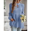 Womens Keyhole Smock Tops Vintage Flowy Peasant Blouse Tiered Boluse Lantern Sleeve Pleated Tops - 4 of 4