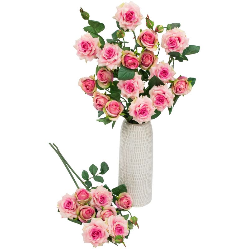 Northlight Set of 6 Coral Pink Real Touch Rose Artificial Floral Sprays, 35", 5 of 8