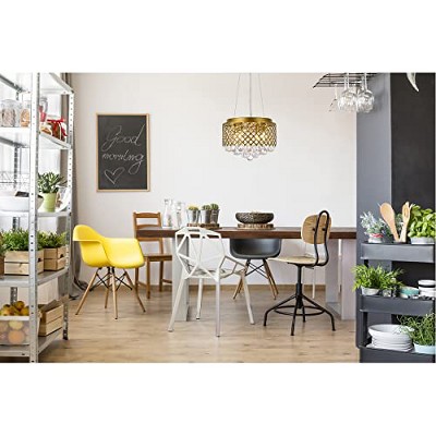 Brass and Crystal Drum Pendant Light with Adjustable Height