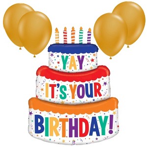 LoonBalloon Giant 48 Inch Birthday Cake Delivery Balloon with 4 latex balloons - Festive & Unique - 1 of 3