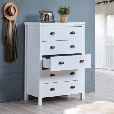 Interlocking Drawer Chest, Pre-Assembled Glides, Tall Bedroom Dresser, Classic White