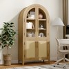 MAYEERTY 63" Tall Arched Storage Cabinets Wood Storage Cabinets with Glass Rattan Door Adjustable Shelf for Living Room Dining Room Natural - 3 of 4
