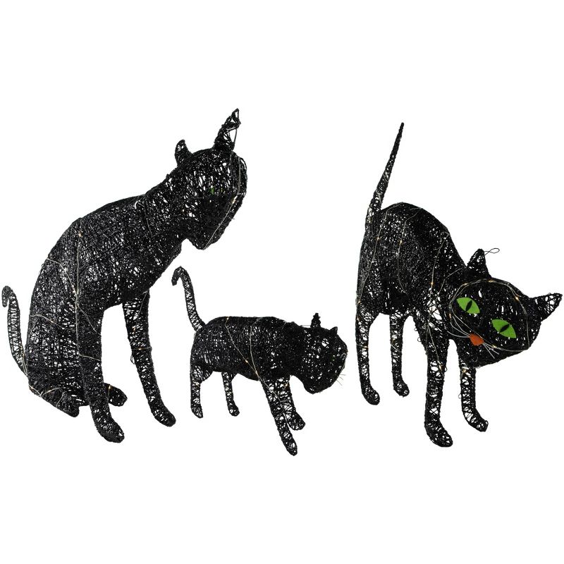 Northlight Set of 3 LED Lighted Black Cat Family Outdoor Halloween Decorations 27.5", 5 of 7