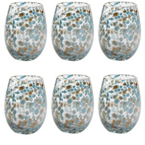 TAG 16 oz. Confetti Glass Stemless Drinkware Aqua Blue Dishwasher Safe Beverage Set of 6 - 1 of 4