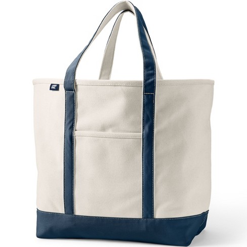 Lands End Extra Large Natural 5 Pocket Open Top Canvas Tote Bag Natural Radiant Navy