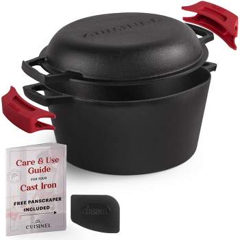 Cuisinel Cast Iron Dutch Oven - 5-Quart Deep Pot - Pre-Seasoned 2-in-1 Multi-Cooker - Combo Lid