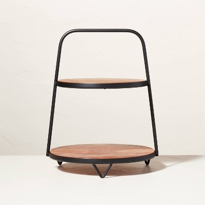 2-Tier Wood & Metal Serving Stand Brown/Black - Hearth & Hand™ with Magnolia: Acacia Tiered Tray Display