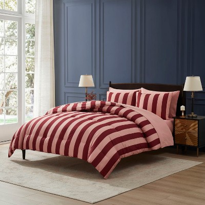Nestl Comforter Set, 7pc Bed in a Bag, Modern Comforter Sets with Sheets, Striped Design Bed Set