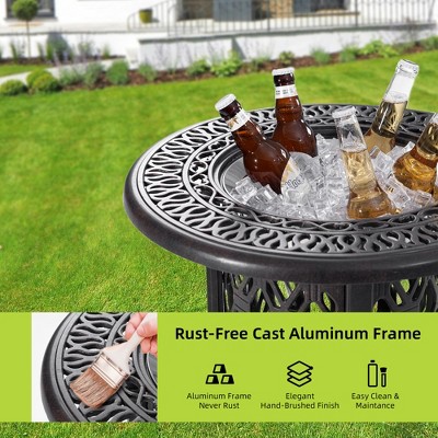 UNISOAR 21" Side Table With Removable Ice Bucket- Rustproof Cast Aluminum Frame, Food-Grade 304 Stainless Steel Bucket
