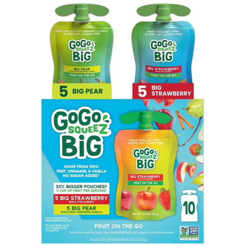 GoGo SqueeZ Big Variety Pack Apple Straw Pear Cinna Van - 42.3oz/10ct, 1 of 11
