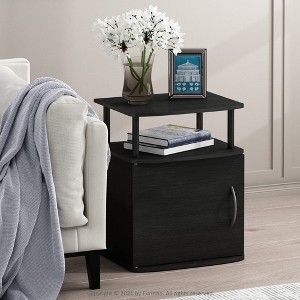 Furinno Set of 2 Modern Utility End Table Space-Saving Bedside Table Nightstand W/1 Storage Cabinet&Open Storage Shelf,Black - 1 of 4