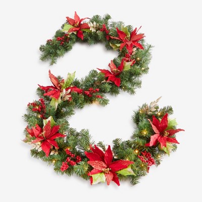 BrylaneHome Pre-Lit Poinsettia Christmas Collection Christmas Flower Lights Decoration
