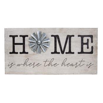 "Home is Where the Heart Is" White Wood & Metal Wall Art - Foreside Home & Garden
