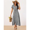 Seta T Women's Summer Casual V Neck Split Hem Short Sleeve Floral Maxi Sundress - 3 of 4