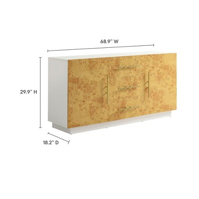 Abel 59'' White Burl Wood Sideboard with Gold Handles