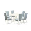 HomeStock Dinette set of 6 kitchen dining chairs with Linen Fabric Baby Blue color and a  18" butterfly leaf oval dining room table with Linen White - 3 of 4