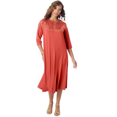 Roaman's Women's Plus Size Ultrasmooth Fabric Embellished Swing Dress