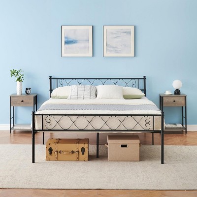 Bed Frame, Metal Bed Frame with Headboard and Footboard, Heavy Duty Noise Free Platform Bed Frame with Strong Slats Support, Under Bed Storage