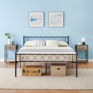 Bed Frame, Metal Bed Frame with Headboard and Footboard, Heavy Duty Noise Free Platform Bed Frame with Strong Slats Support, Under Bed Storage - 1 of 4