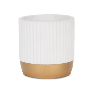 Cheung's Aurone Round Ridged Ceramic Pot with Gold Finished Base - Large - White - 1 of 4