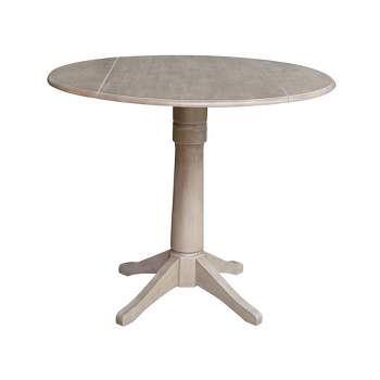Alexandra Round Dual Drop Leaf Pedestal Table Washed Gray Taupe - International Concepts