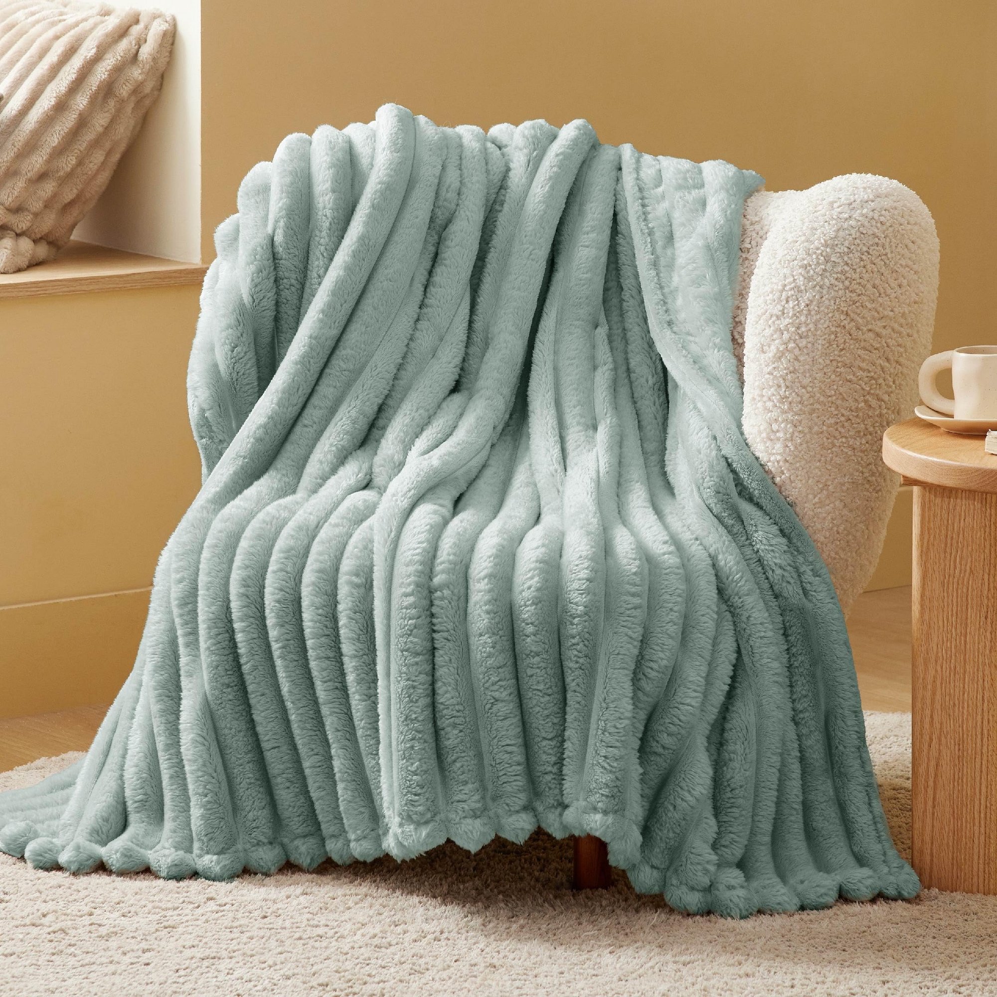 Bedsure Twin Fleece Blanket for Couch, Wider Striped Cute Small Fleece Throws for Girls, Sage Green, 60x80 inches
