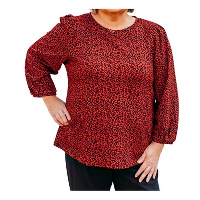 Women's 3/4 Truck Sleeve Scoop Neck Cheetah Jacq Knit Top - Multiples