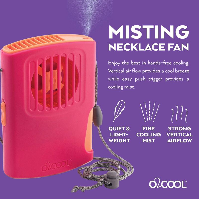 O2COOL 2pk Misting Necklace Fan Raspberry, 3 of 7
