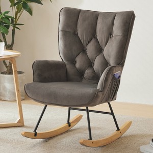 KTMBDW Rocking Chair Nursery, Upholstered Glider Rocker with High Backrest,Modern Rocking Accent Chair Glider Recliner for Living Room Nursery Bedroom - 1 of 4