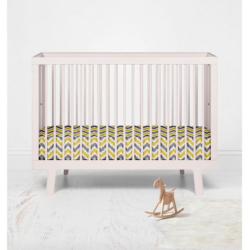Bacati - Chevron Ikat Yellow Gray 100 percent Cotton Universal Baby US Standard Crib or Toddler Bed Fitted Sheet, 4 of 7