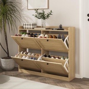 Shoe Storage Cabinet with 4 Flip Drawers, Large Freestanding Hidden Shoe Rack Organizer, Entryway Shoe Organizer Cabinet for Living Room Bedroom - 1 of 4