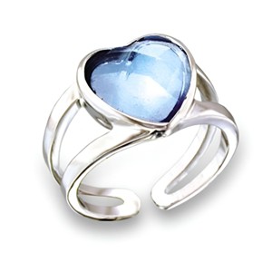 Slickblue Women's Adjustable Rhodium-Plated Brass Ring with Synthetic Ruby & Sea Blue Crystal, Heart Solitaire, Sizes 5-10 - 1 of 3