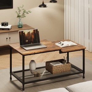 Industrial Coffee Table Brown Center Table 2-Tier Rustic Living Room with Mesh Shelf - 1 of 4