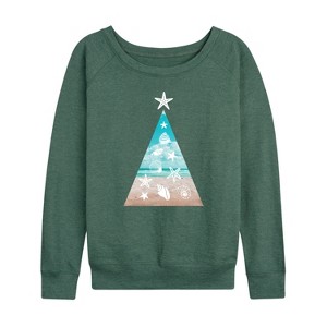 Women's - Instant Message - Photo Real Beach Fill Christmas Tree Lightweight French Terry Wide Neck Long Sleeve Shirt - 1 of 4