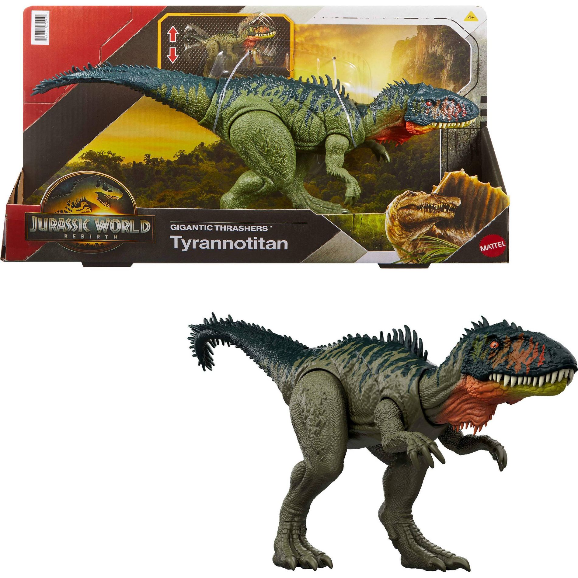 Jurassic World Rebirth Gigantic Thrashers Tyrannotitian  Dinosaur Figure Toy, Tail Activated Attack