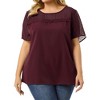 Agnes Orinda Women's Plus Size Contrast Panel Dots Lace Summer Short Sleeve Blouses - 2 of 4