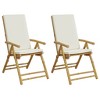 vidaXL Folding Patio Reclining Chairs 2 pcs with Cushions Bamboo - 2 of 4