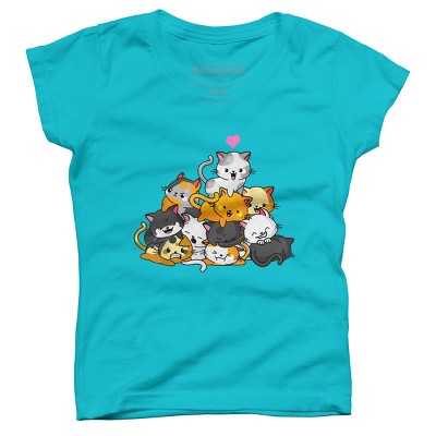 Girl's Design By Humans Cat Cute Pile Cats Anime Kawaii Neko Gift Women Girls By MiuMiuShop T-Shirt