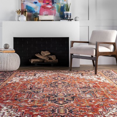 Patrice Emblem Orange Synthetic 3' x 5' Indoor/Outdoor Rug