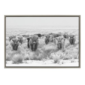 Kate and Laurel Sylvie Herd of Highland Cows Black and White Framed Canvas by The Creative Bunch Studio - 1 of 4