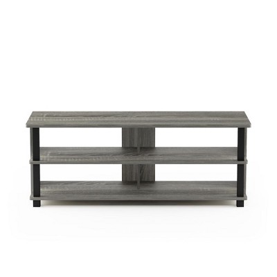 French Oak Grey and Black 3-Tier TV Stand with Shelves