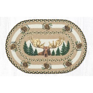 Earth Rugs Bull Moose Oval Stair Tread – 20"x30" Hand-Stenciled Rustic Jute Accent for Cabin and Lodge Decor - 1 of 3