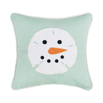 C&F Home 8" x 8" Beach Themed Sand Dollar Shaped Snowman Face on Seafoam Green Background Embroidered Petite Accent Throw Pillow