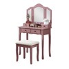 2 Pieces Make Up Table And Stool Set, Makeup Vanity Desk With 3-panel Mirror And 4 Vanity Drawers, Rectangular Thick Cushion Bench - 3 of 4