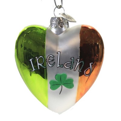 Noble Gems 3.0" Ireland Heart Ornament Saints Patrick's Day Clover  -  Tree Ornaments